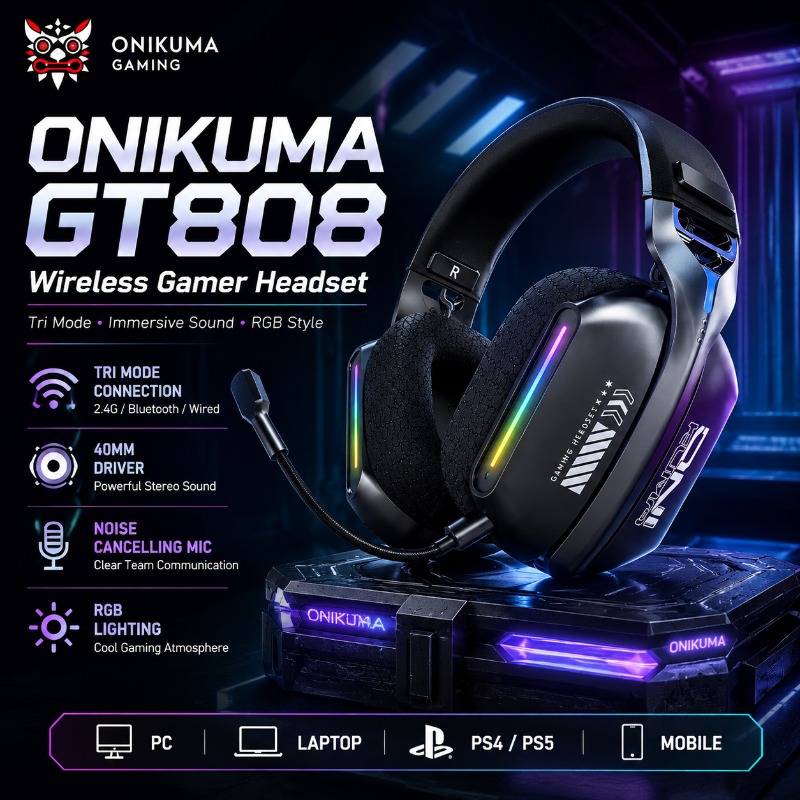 Gaming Headset Rgb - ONIKUMA GT808 Kabelloses Gaming-Headset, Tri-Modus, Bluetooth,